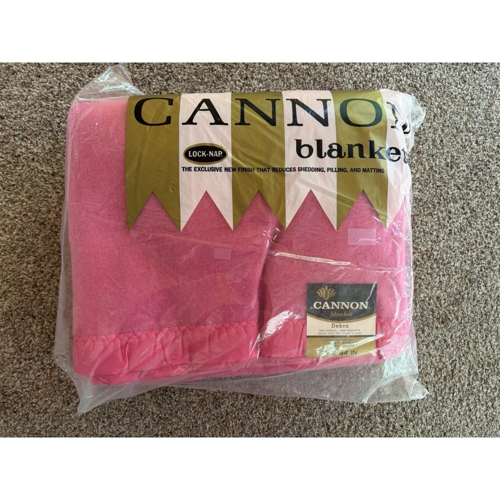 NEW NOS Vintage Cannon Blanket Debra 72"x84" Pink Nylon Trim